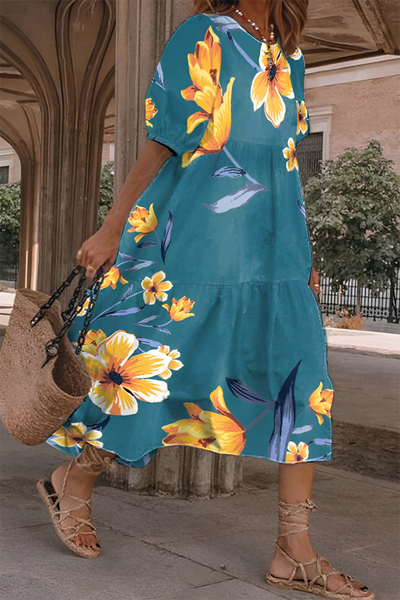 Iris - Vestido con estampado de flores y corte midi