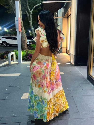 Graciela - Vestido maxi con aberturas y estampado floral