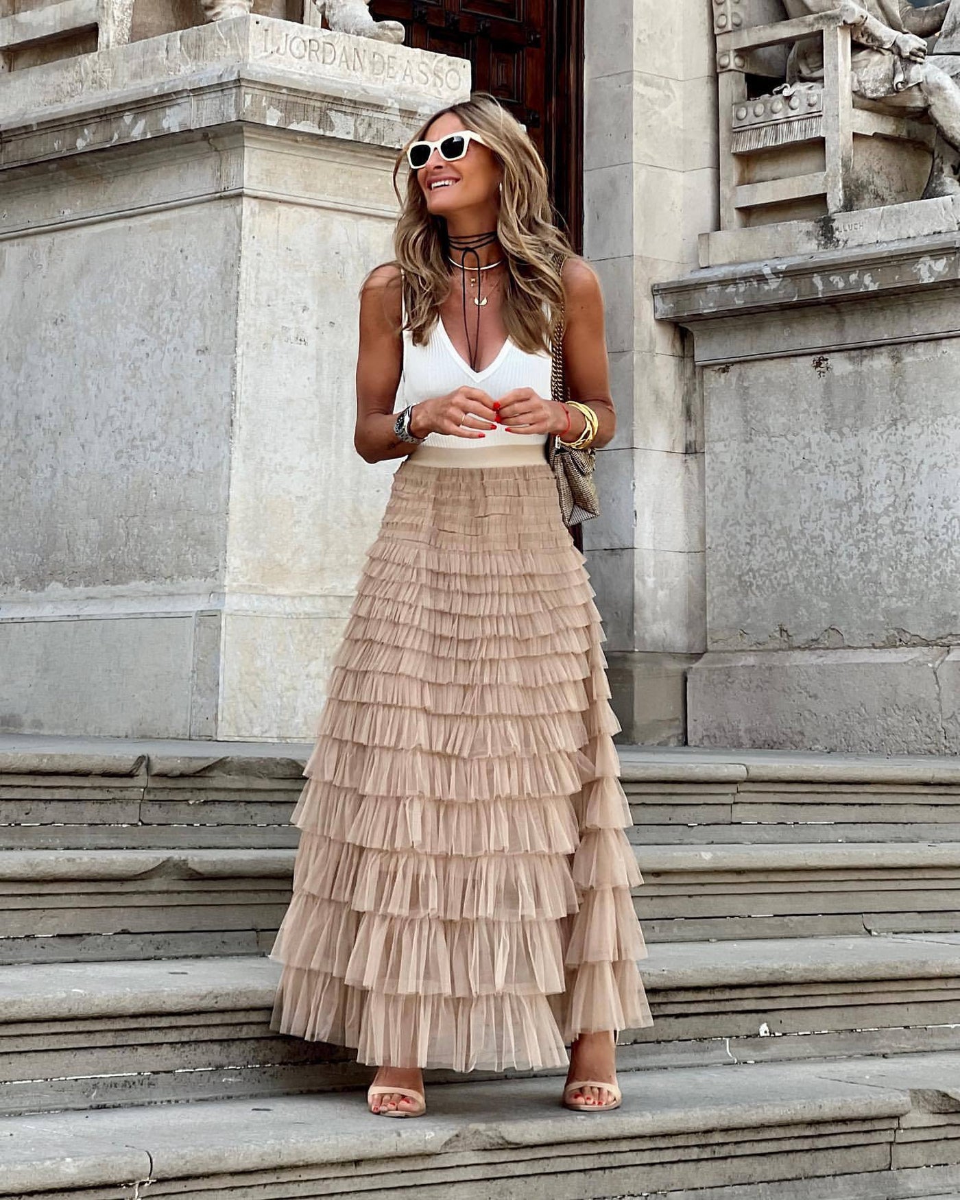 Falda Maxi con Capas de Volantes